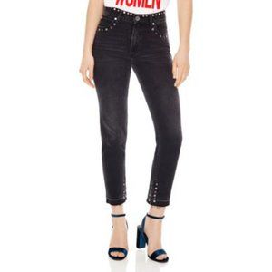 NWT Sandro High Rise Washed Black Grommet Jeans 2